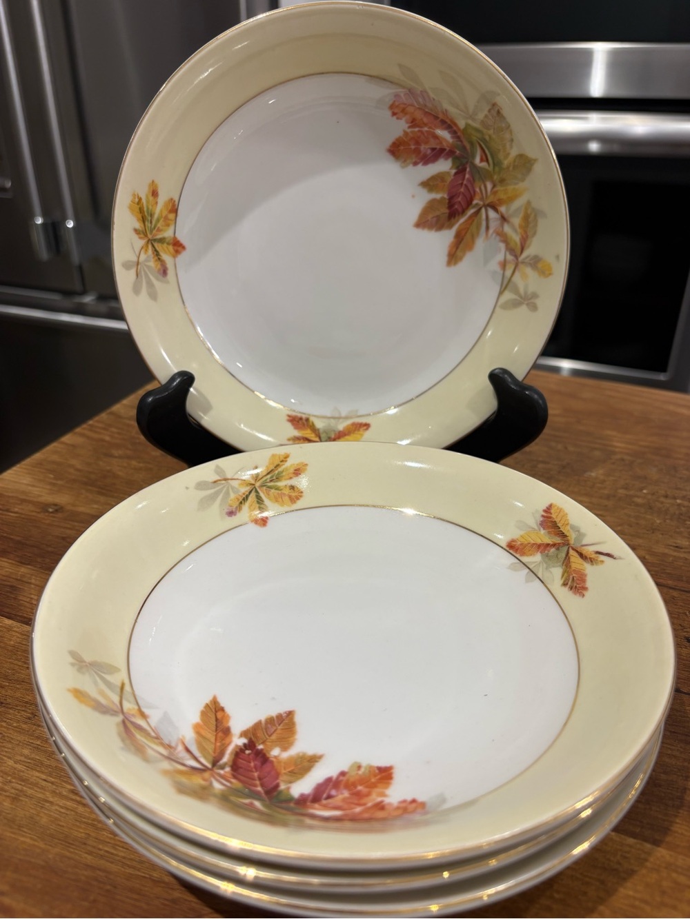 Celebrate Czechoslovakia Autumn Leaf Porcelain Soup Bowls  1920-1940 - Set of 4